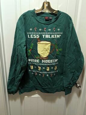 Less Talkin' More Noggin' Classic Green Christmas Holiday Sweatshirt Size L